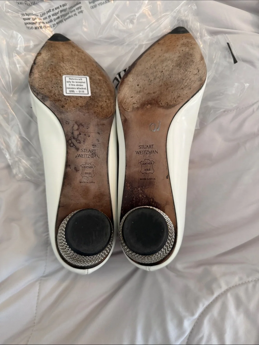 Stuart Weitzman White Patent Pointed Toe Pumps